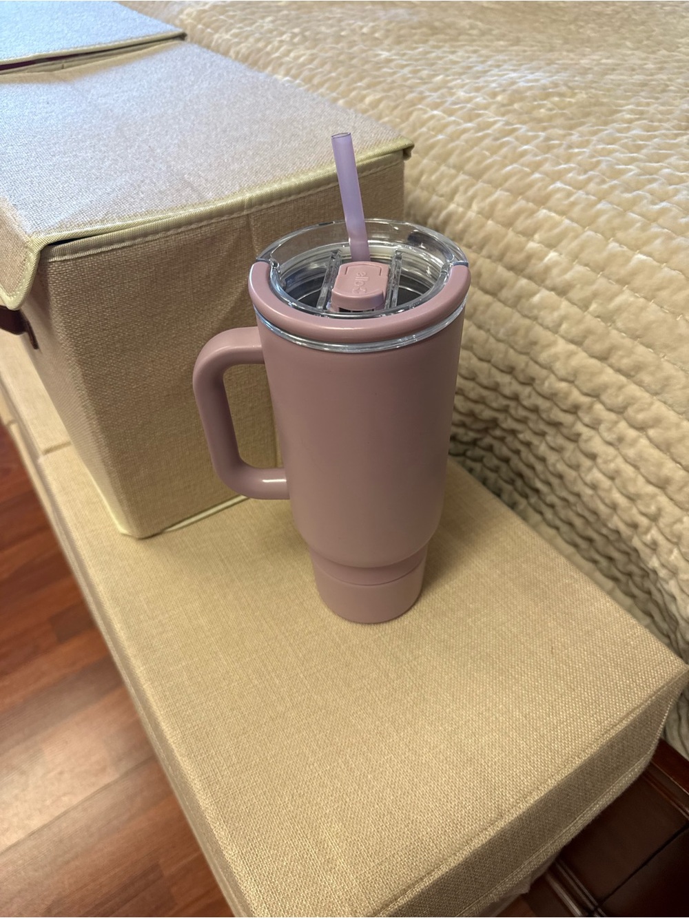 Matte Mauve Travel Mug with Handle and Straw - Picture 3 of 3